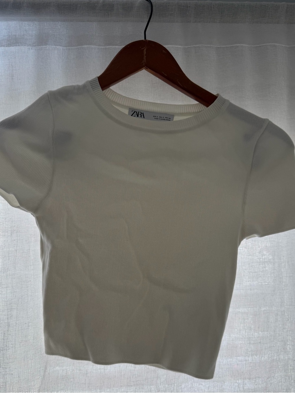 ZARA Off-White Ribbed Short Sleeve Tee